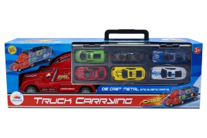 Camion transportor de mașini cu 6 mașinuțe metalice incluse, 41 cm - Img 3