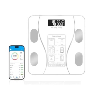 Cântar inteligent cu conectivitate app, analizator corporal digital, sticlă și plastic, alb