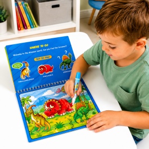 Carte reutilizabila cu apa pentru colorat copii, Dinozauri, 23x33cm - Img 3