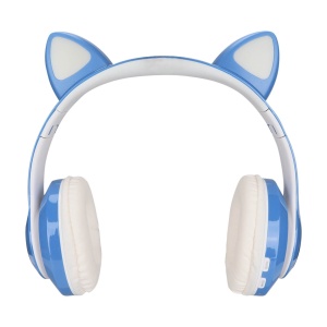 Căști wireless cu urechi de pisică și lumini LED, design ergonomic, Albastru