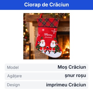 Ciorap decorativ de Crăciun, model Moș Crăciun, textil, cu șnur roșu, 34x17cm - Img 2
