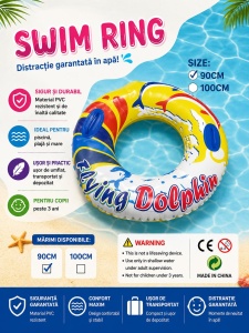 Colac gonflabil copii cu manere, model delfini, 90 cm, pentru piscina si mare - Img 2