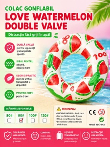 Colac gonflabil pepene verde pentru copii, 90 cm, cu manere, ideal piscina si mare - Img 2