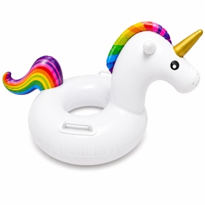 Colac Gonflabil Unicorn pentru Copii – 80x60 cm, Model Alb cu Coamă Curcubeu