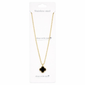 Colier Roxé auriu cu pandantiv trifoi negru 1,5 cm – material inoxidabil, 40 cm, reglabil