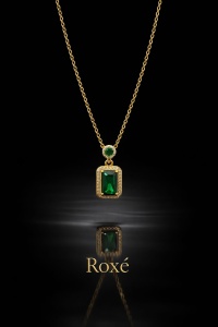 Colier Roxé Auriu cu Pandantiv Verde si cristale, Elegant, Reglabil 40 cm - Img 2