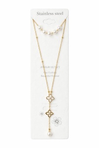 Colier Roxé auriu cu trifoi și perle – material inoxidabil, 40 cm, reglabil