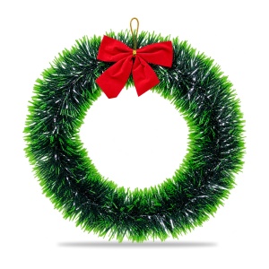 Coroniță de Crăciun cu fundă roșie catifelată, verde, decoratiune pentru ușă, 30cm