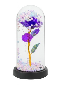 Cupola decorativa cu trandafir acrilic mov, bile pastel si lumini LED, 22x11 cm - Img 2
