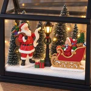 Decoratiune luminoasa de Crăciun cu muzica, model cu Moș Crăciun și sanie, 22x13 cm - Img 4