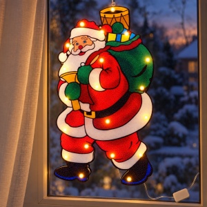 Decorațiune luminoasă de Crăciun Moș Crăciun, LED, model vitraliu, priză, 47 × 22 cm - Img 3