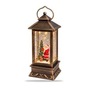Felinar decorativ de Crăciun cu lumini LED și muzică, model cu Moș Crăciun, 28x10 cm - Img 3