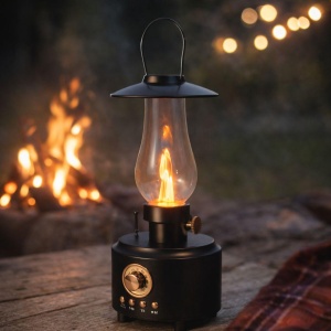 Felinar LED vintage cu efect flacara realist, reincarcabil, decor ambient si camping, culoare negru - Img 3