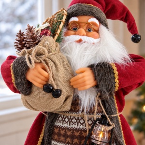 Figurină Moș Crăciun decorativ cu felinar și sac de conuri, 65 cm - Img 5