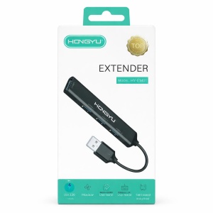 Hub USB Hongyu HY-EM01, 4 porturi USB 3.0, adaptor extindere USB pentru laptop și PC, negru