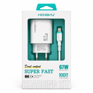 Încărcător Telefon Rapid 67W cu USB și USB-C, Dual Output, Cablu Inclus – Super Fast Charging Kit