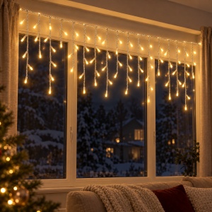 Instalație de Crăciun tip țurțuri, 12 m, 300 LED, alb cald, interconectabilă - Img 3