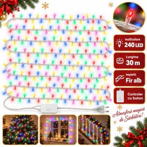 Instalatie LED Tip Liniara, 30 m, 240 LED Multicolor, fir alb, multiple jocuri de lumini - Img 5