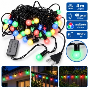 Instalație LED Tip liniară, 40 LED multicolor, model globulet, 4 m, fir negru - Img 6