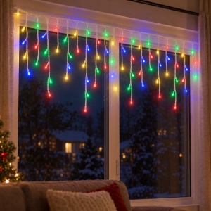 Instalatie LED Tip turturi , 120 LED-uri multicolor, 5 m, fir alb, multiple jocuri de lumini - Img 4