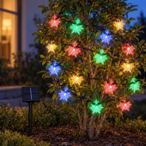 Instalatie solara de Craciun, LED in forma de fulgi de nea, 4 m, 20 LED multicolore - Img 5