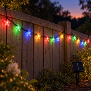 Instalație solară de Crăciun, tip liniar, 20 LED-uri multicolore in forma de stea , 4 m, fir negru - Img 3
