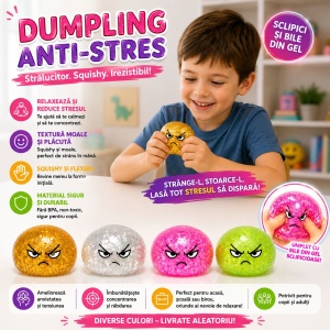 Jucărie Antistres Squishy Angry Dumpling, 8,5 cm, cu Sclipici și Bile din Gel, Model Aleatoriu - Img 2