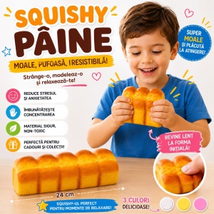 Jucărie Antistres Squishy Pâinică 24 cm – Moale, Pufoasă, Slow Rising