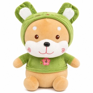Jucărie de pluș cățeluș 45 cm – pluș moale, design adorabil cu hăinuță verde