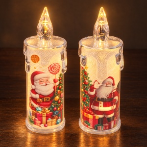 Lumanare decorativa LED Craciun, model aleatoriu, plastic transparent, 16 cm - Img 3