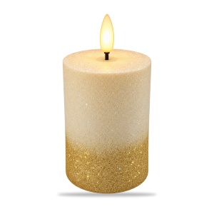 Lumânare decorativă LED cu efect flacără realist, sclipici auriu, plastic, 9x7,5 cm - Img 2