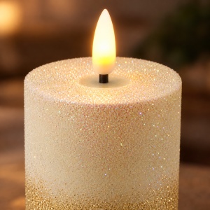 Lumânare LED decorativă cu flacără realista, sclipici auriu, plastic, 13.5x6cm - Img 2