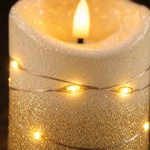 Lumânare LED decorativă, efect flacără realist, sclipici auriu, 9,5 cm - Img 4