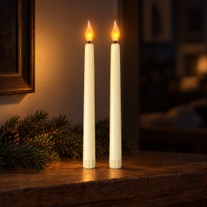 Lumânări LED conice, set 2 bucăți, pe baterii, culoare fildeș, efect flacără realist, 25cm - Img 3