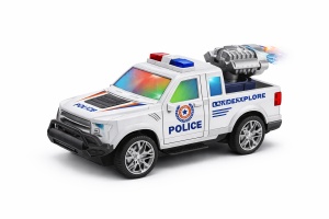 Masinuta politie electrica cu lumini si muzica, functie bump and go, model SUV cu lansator, 20,5x10,5 cm