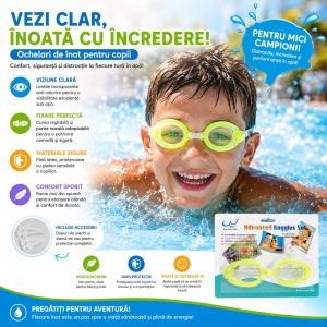 Ochelari de Înot pentru Copii Galben– Reglabili, Anti-aburire, Protecție UV, Confort Maxim - Img 2