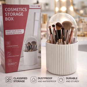 Organizator cosmetic cu capac transparent, cutie depozitare pensule machiaj, crem - Img 2