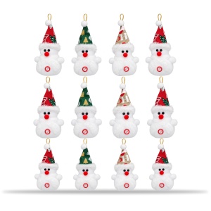 Ornamente de brad, set 12 bucăți, om de zăpadă din pluș, culori asortate, 17 × 6 cm
