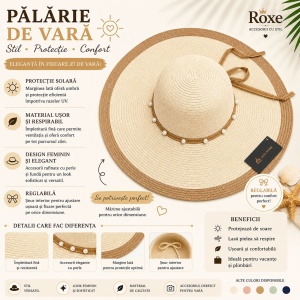 Pălărie Damă Crem-Bej de Vară cu Bor Lat și Decor cu Perle - Img 2