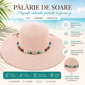 Palarie de Soare Roz pentru Femei cu Accesorii Decorative si Protectie UV - Img 2