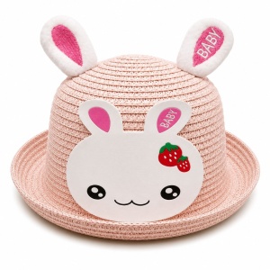 Palarie de Vara Roz Pudrat cu Iepuras pentru Copii, Protectie UV si Design Dragut