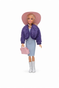 Papusa fashion cu accesorii, tinuta eleganta, palarie si geanta, 32.5 cm