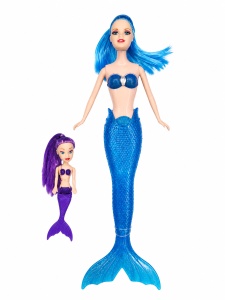 Papusa Sirena cu Accesorii, Set 2 Figurine, Lumini, Albastru +Mov, 38 cm - Img 3