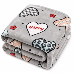 Patura Cocolino Pufoasa cu Model Inimi Happy, 200x220 cm, Gri - Img 2