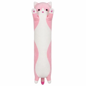 Pisică de pluș roz 50 cm – jucărie moale tip pernă, pufoasă și adorabilă pentru copii