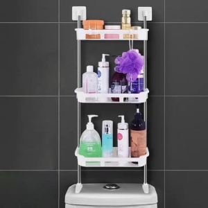 Raft multifunctional depozitare plastic alb, 3 niveluri, organizator baie bucatarie - Img 4