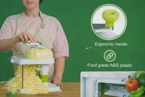 Răzătoare manuală pentru legume și varză cu manivelă și mâner ergonomic, alb - Img 3