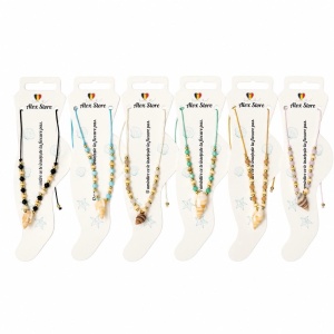 Set 12 bratari de picior Roxe, 20cm, cu scoici si margele colorate, reglabile