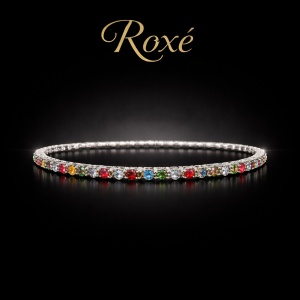 Set 12 bratari ROXE argintii elastice cu pietre multicolore stralucitoare - Img 2