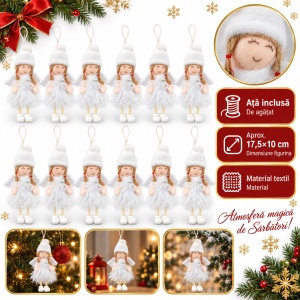 Set 12 bucăți ornamente înger de Crăciun pentru brad, cu ață de agățat, 17,5x10 cm - Img 5